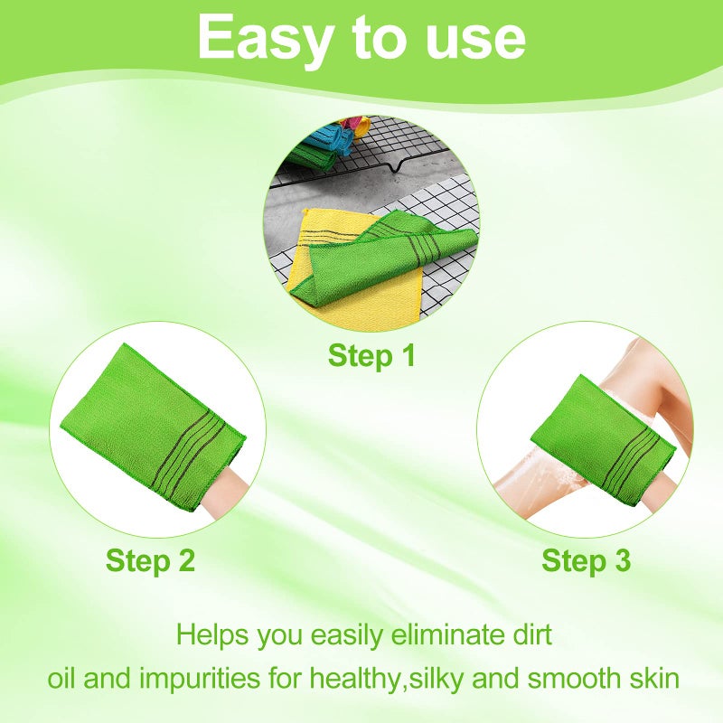 Tatuo 12 Pieces Korean Exfoliating Mitt Glove Italy Towel Body Skin Scrubber Exfoliating Scrubber for Remove Dead Skin Washcloth Korean(Large,Yellow, Green, Blue, Pink) - Image 4