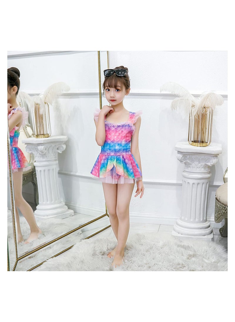Cutie Cute Cute Little Princess Children's Western-Style One-Piece Mermaid Swimsuit Quick-Dry Bathing Suit Beach Swimwear For Girls With Swimming Cap  - Image 2