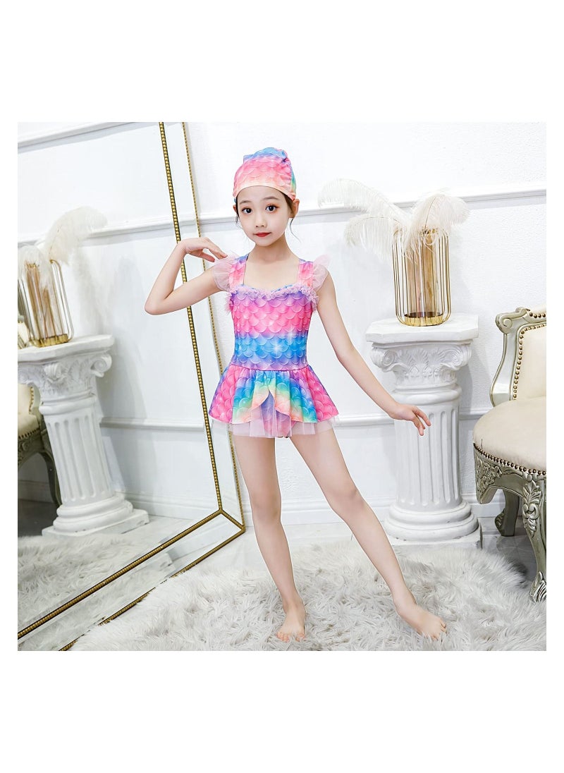 Cutie Cute Cute Little Princess Children's Western-Style One-Piece Mermaid Swimsuit Quick-Dry Bathing Suit Beach Swimwear For Girls With Swimming Cap  - Image 1