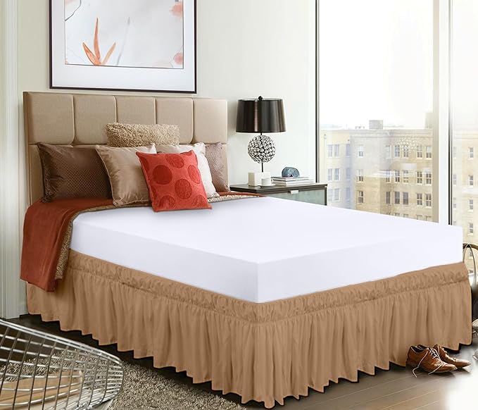 PURIST BEDDING Purist Bedding Wrap Around Dust Ruffled Light Brown Color Bedskirt Microfiber 400 Brushed Easy Fit 15 Inch Drop Length Shrinkage and Fade Resistance Bed Skirt for Queen Size Bed 60x80 Inch  - Image 2