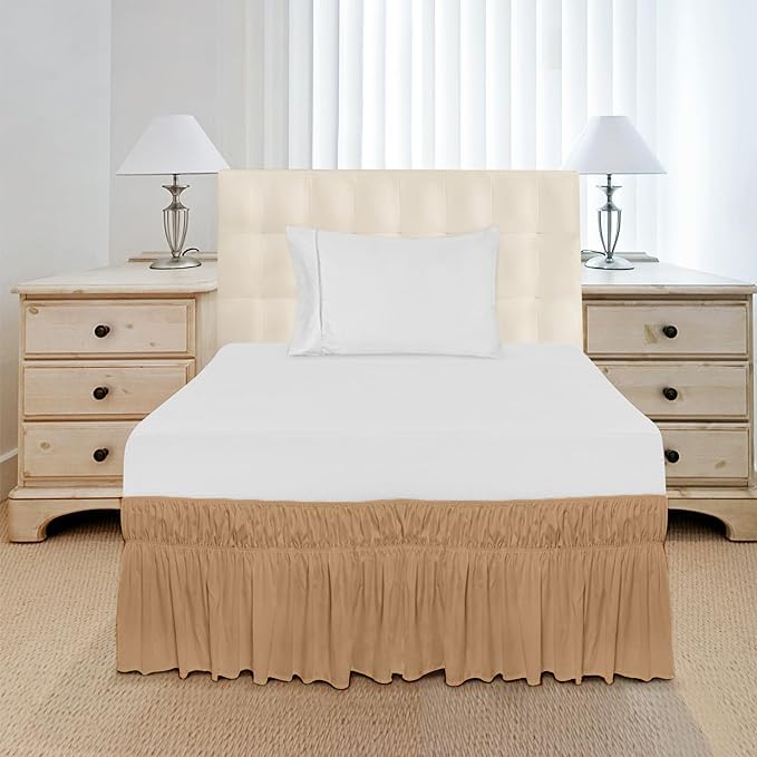 PURIST BEDDING Purist Bedding Wrap Around Dust Ruffled Light Brown Color Bedskirt Microfiber 400 Brushed Easy Fit 15 Inch Drop Length Shrinkage and Fade Resistance Bed Skirt for Queen Size Bed 60x80 Inch  - Image 4