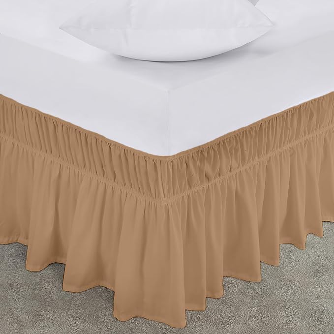 PURIST BEDDING Purist Bedding Wrap Around Dust Ruffled Light Brown Color Bedskirt Microfiber 400 Brushed Easy Fit 15 Inch Drop Length Shrinkage and Fade Resistance Bed Skirt for Queen Size Bed 60x80 Inch  - Image 5