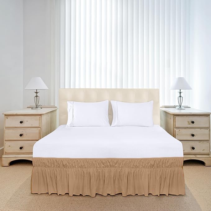 PURIST BEDDING Purist Bedding Wrap Around Dust Ruffled Light Brown Color Bedskirt Microfiber 400 Brushed Easy Fit 15 Inch Drop Length Shrinkage and Fade Resistance Bed Skirt for Queen Size Bed 60x80 Inch  - Image 3