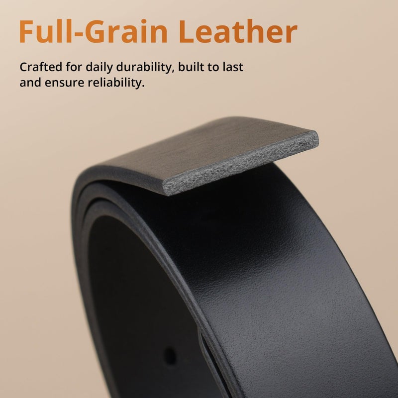 Buffway Menâ€™s Full Grain Leather Belt â€“ Solid One-Piece Leather, 1.5â€ Wide for Jeans & Business Casual, Gift Box Included - 34â€ Black - Image 4