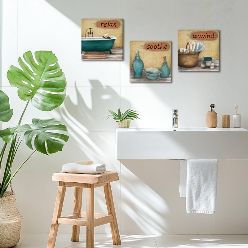 Zlove Bathroom Wall Decor Relax Unwind Soothe Wall Art Vintage Bathtub Picture Prints for Spa Washroom Toilet Decor, 12"x12", 3Pcs - Image 3