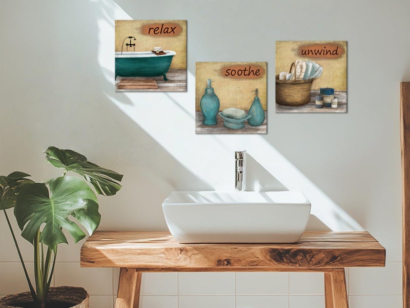 Zlove Bathroom Wall Decor Relax Unwind Soothe Wall Art Vintage Bathtub Picture Prints for Spa Washroom Toilet Decor, 12"x12", 3Pcs - Image 2