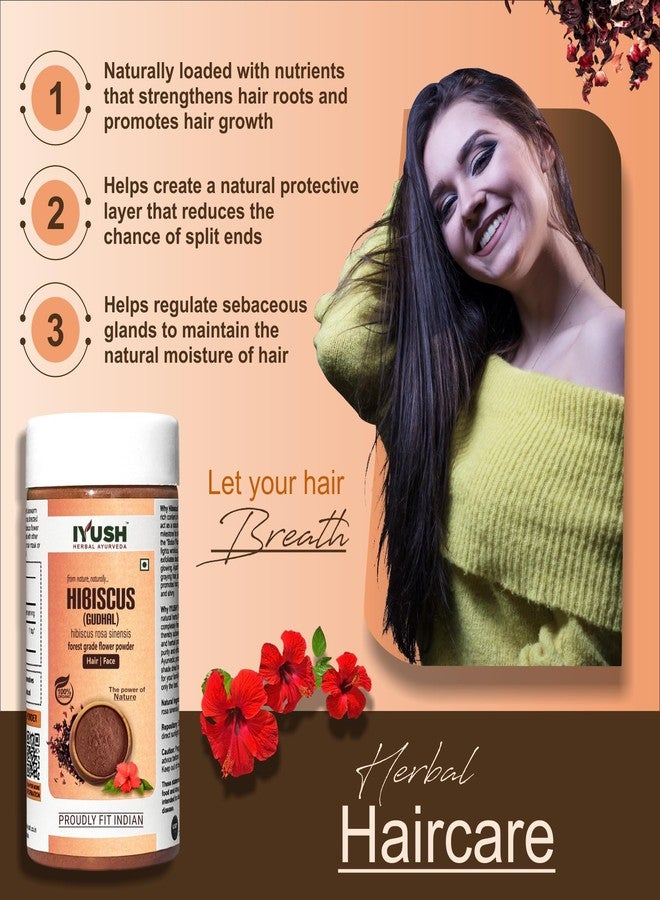 IYUSH Herbal Ayurveda Organic Hibiscus Flower Powder For Hair Growth | Gudhal Flower/Hibiscus Rosa-Sinensis Powder For Hair And Skin Care | - 100gm - Image 2