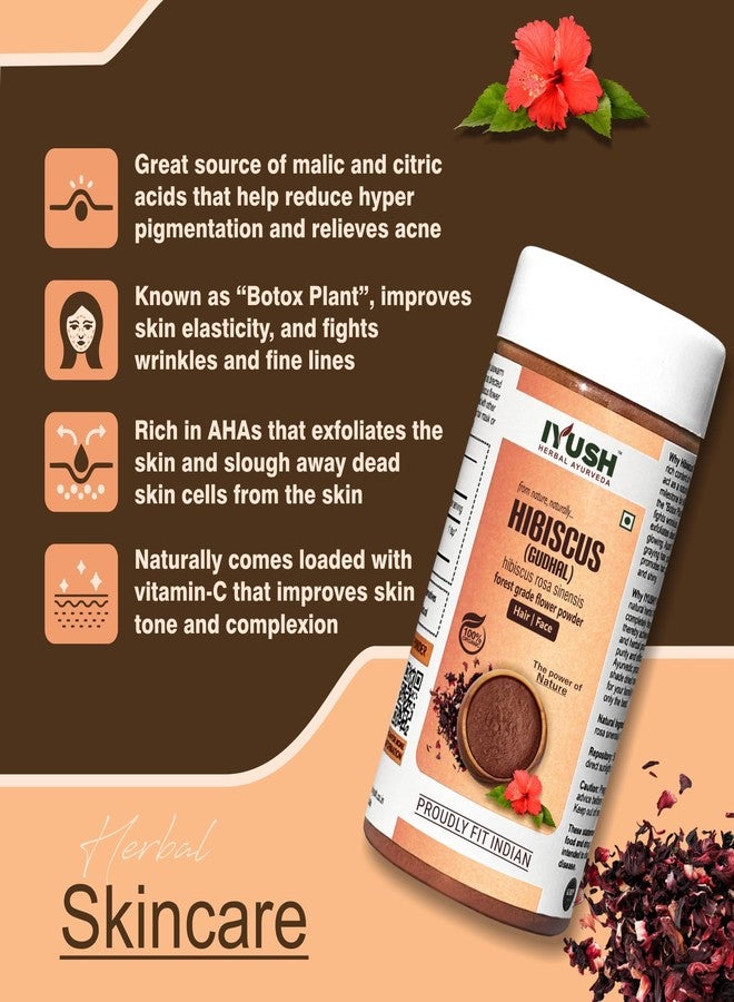 IYUSH Herbal Ayurveda Organic Hibiscus Flower Powder For Hair Growth | Gudhal Flower/Hibiscus Rosa-Sinensis Powder For Hair And Skin Care | - 100gm - Image 3