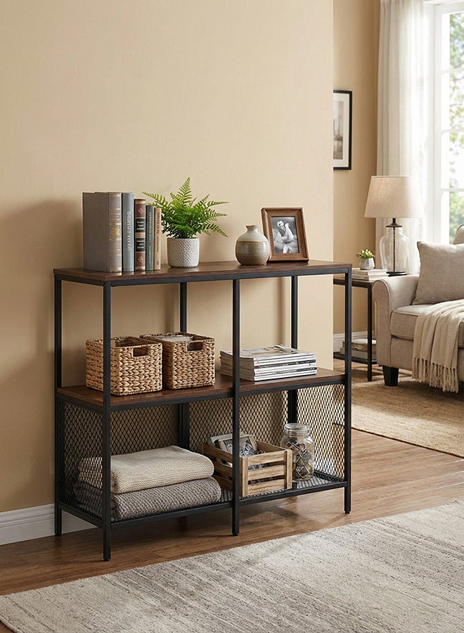 ebb & flow Straw Yellow and Black color Sideboard Cabinet, Kitchen Cabinet, Storage Cabinet with 2 wood shelves and 2 Iron mesh Doors Suitable for Living Room, Kitchen, Dining Room, Steel Frame, Industrial Style - Image 2