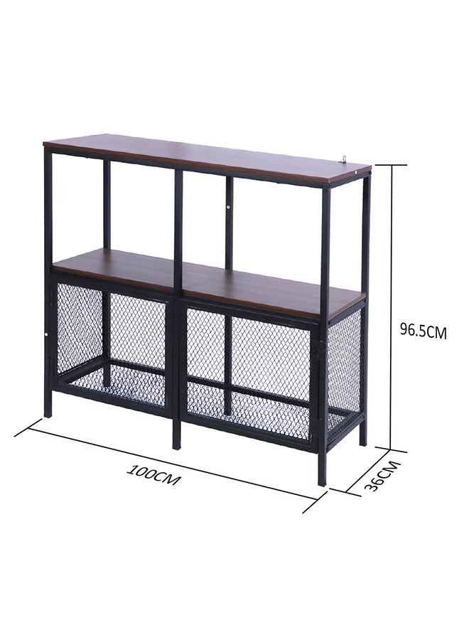 ebb & flow Straw Yellow and Black color Sideboard Cabinet, Kitchen Cabinet, Storage Cabinet with 2 wood shelves and 2 Iron mesh Doors Suitable for Living Room, Kitchen, Dining Room, Steel Frame, Industrial Style - Image 3