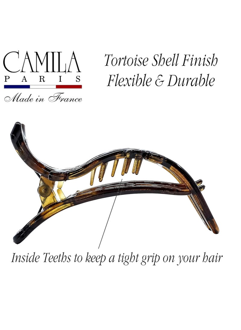 CAMILA - Camila Paris NV73 French Hair Clip for Women, Hair Side Clips, 3 inch Girls Hair Claw Clips Jaw Fashion Durable Styling Hair Accessories for Women, Strong Hold No Slip Grip, Made in France. Tortoise - Image 1