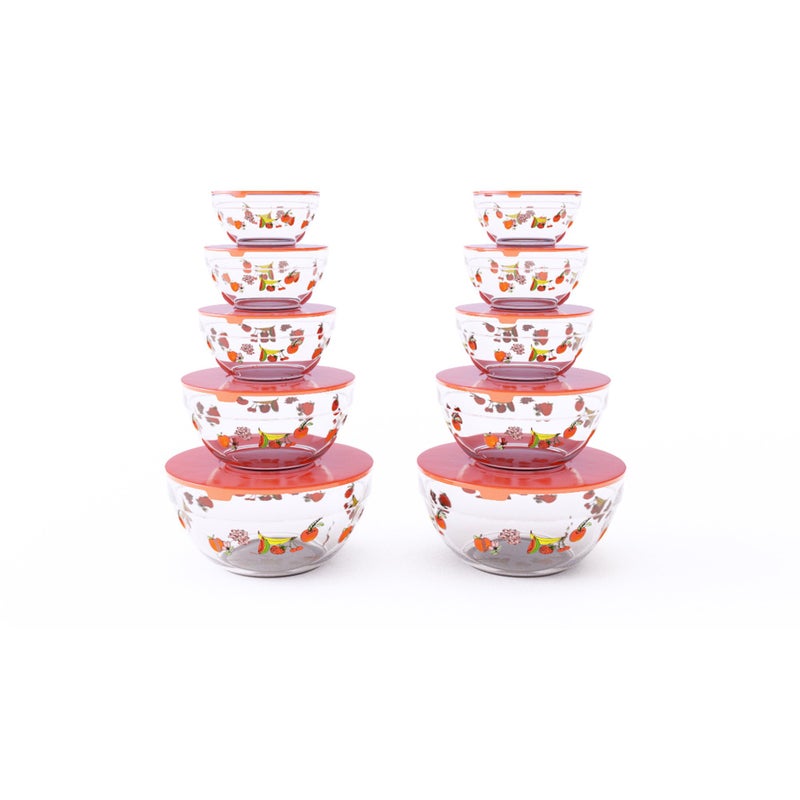 20Piece Glass Food Storage Bowls with Lids Set  Fruit Design Set with Multiple Sizes for Storage Meal Prep Mixing and Serving by Chef Buddy