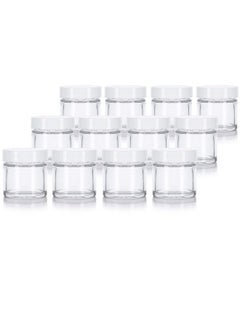 Clear Glass Straight Sided Jar With White Smooth Lined Lids 1 Oz / 30 Ml (12 Pack)