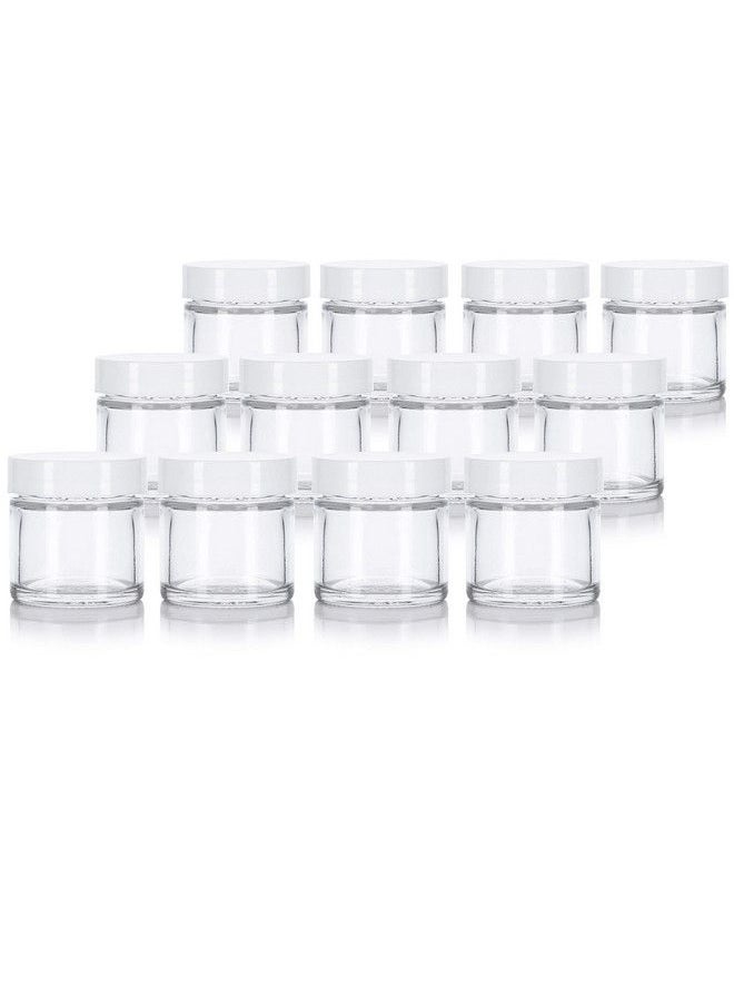 JUVITUS Clear Glass Straight Sided Jar With White Smooth Lined Lids 1 Oz / 30 Ml (12 Pack)  - Image 1