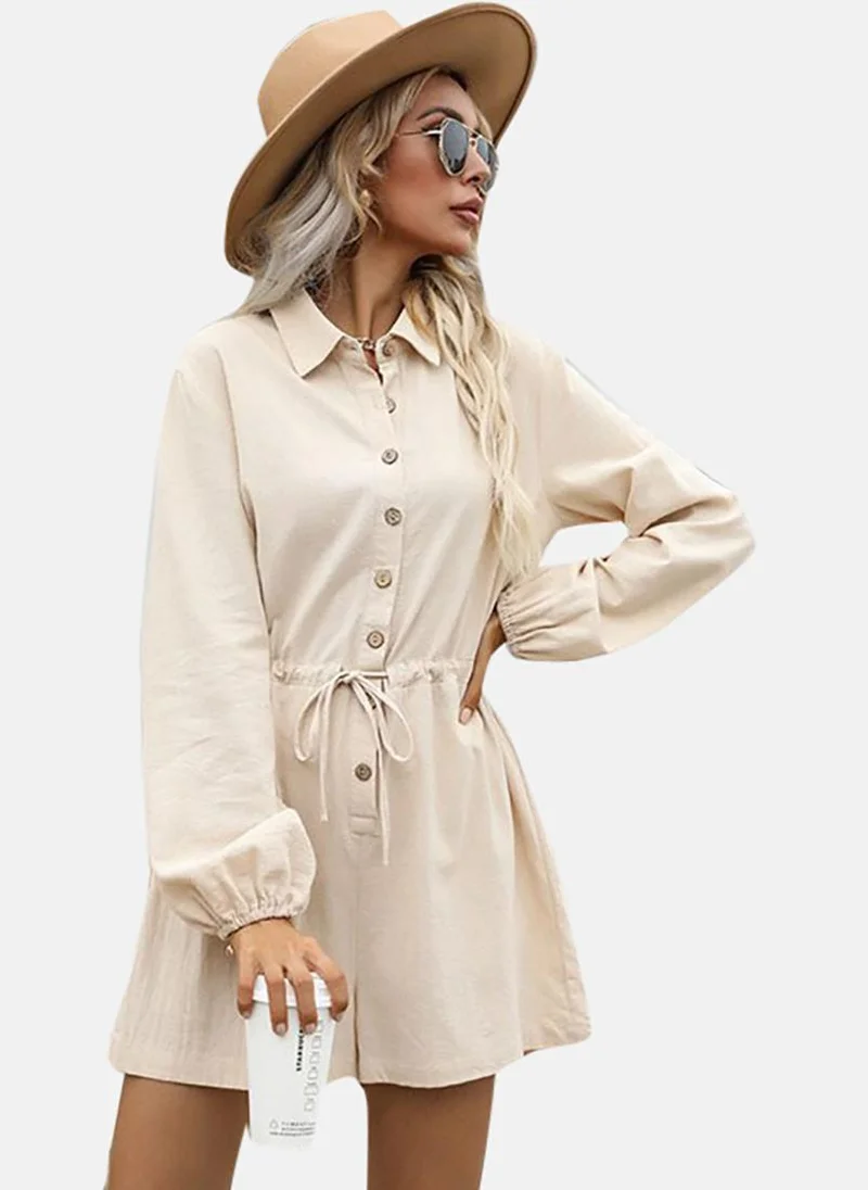 يونيكي Beige Solid Relaxed Fit Collared JumpSuit