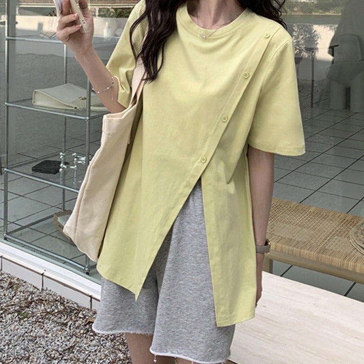 Slit T-Shirt For Women, Summer Short-Sleeve, Stylish Design, Irregular Harajuku Style, Loose Fit, Trendy Internet Celebrity Student Top - Image 2