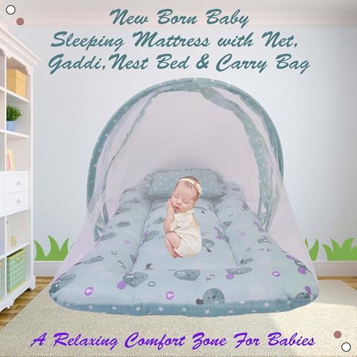 Kwitchy Baby Bedding Set New Born Baby Bed | Mattress | Mosquito Net | Gadda Set | Bed | Gift Pack | Boys & Girls (0-6 Months) Green (4PCS Set) - Image 5