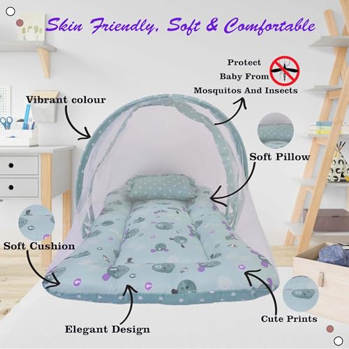 Kwitchy Baby Bedding Set New Born Baby Bed | Mattress | Mosquito Net | Gadda Set | Bed | Gift Pack | Boys & Girls (0-6 Months) Green (4PCS Set) - Image 4