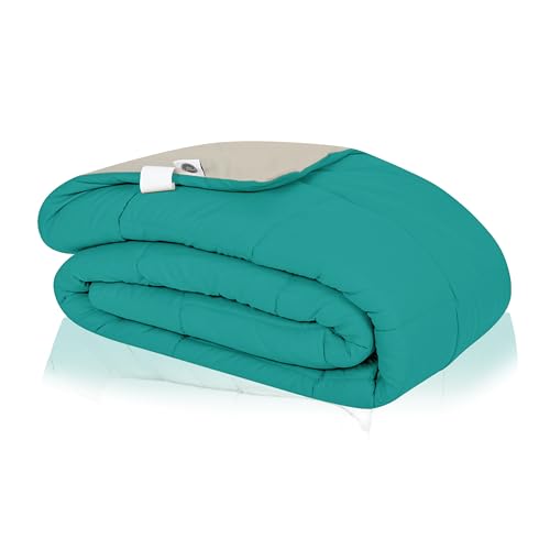 bien LIVING Plush Reversible Microfiber Comforter Double Bed | 220 GSM Wadding | 110 GSM Peached Extra Soft Microfiber Fabric,All Weather Comforter Double Bed (90 X 100 Inches) Aqua Blue + Egg nog - Image 3