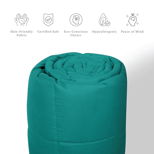 bien LIVING Plush Reversible Microfiber Comforter Double Bed | 220 GSM Wadding | 110 GSM Peached Extra Soft Microfiber Fabric,All Weather Comforter Double Bed (90 X 100 Inches) Aqua Blue + Egg nog - Image 5