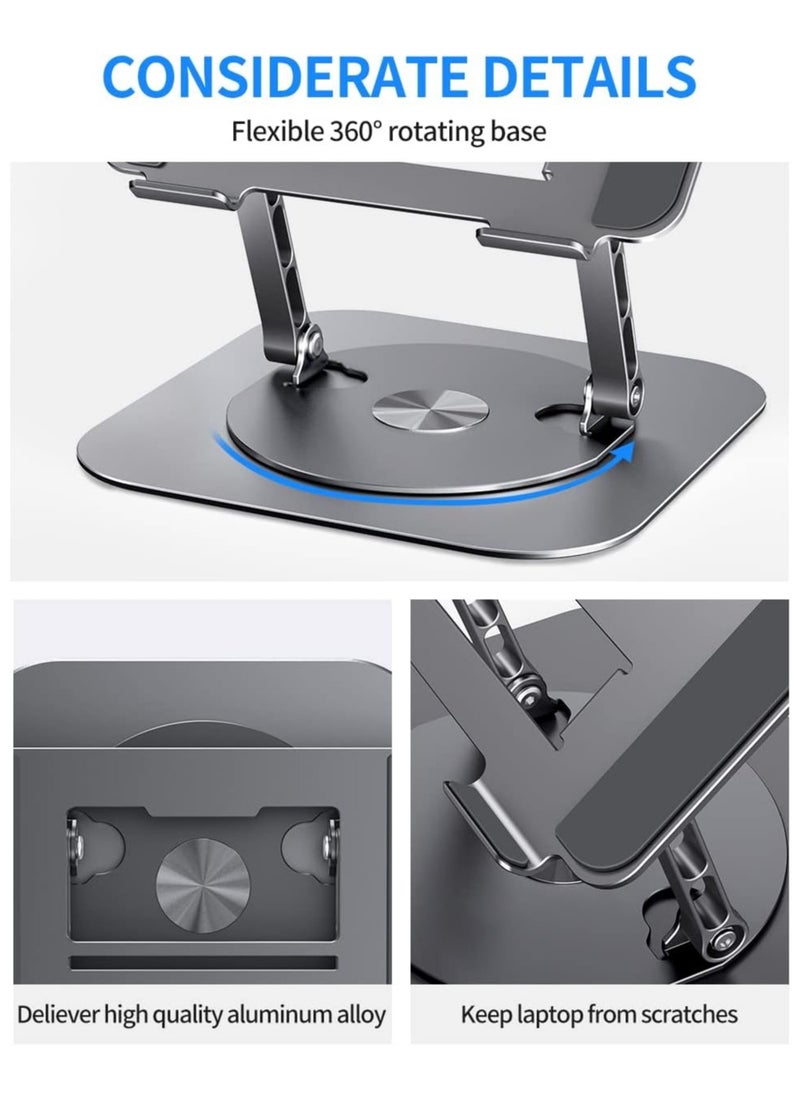 Generic - Adjustable Laptop Stand with 360 Degree Rotating Base Foldable Design Practical and Comfortable Compatible with MacBook Pro/Air Notebook up to 16 inch, Grey - Image 1