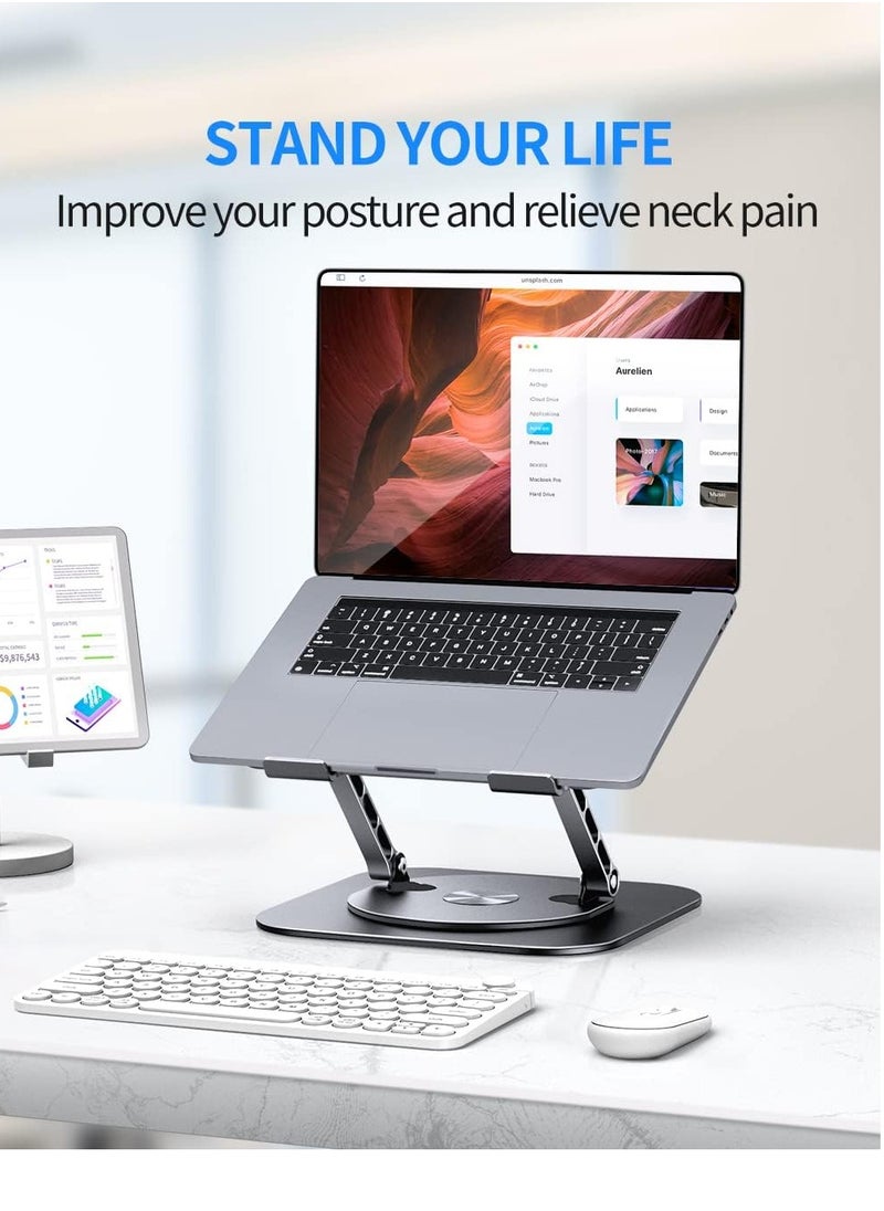 Generic - Adjustable Laptop Stand with 360 Degree Rotating Base Foldable Design Practical and Comfortable Compatible with MacBook Pro/Air Notebook up to 16 inch, Grey - Image 1