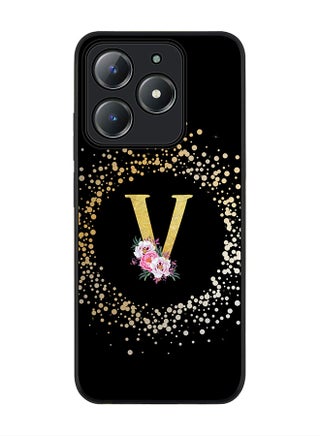 Custom Monogram Floral - V ( Black )