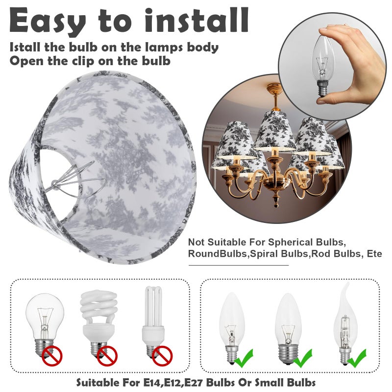 Vihose 6 Pcs Chandelier Lamp Shades Small Lamp Shade 3 Top x 6'' Bottom x 5'' Slant French Countryside Toile Clip on Lampshade for Wall Sconces Pendant Lighting(Crane and Human,Sage Green) - Image 4