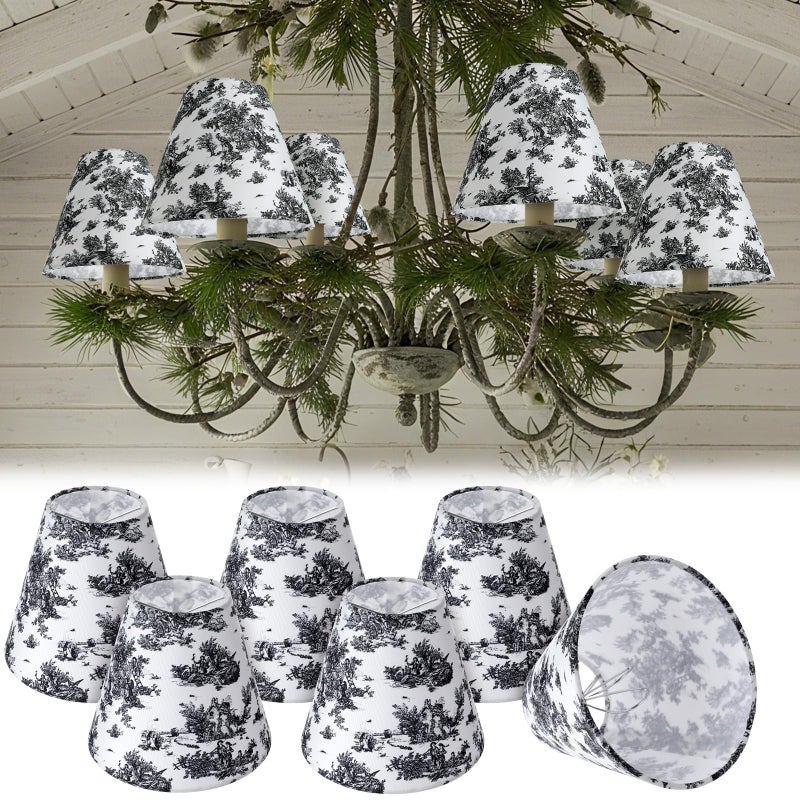 Vihose 6 Pcs Chandelier Lamp Shades Small Lamp Shade 3 Top x 6'' Bottom x 5'' Slant French Countryside Toile Clip on Lampshade for Wall Sconces Pendant Lighting(Crane and Human,Sage Green) - Image 1
