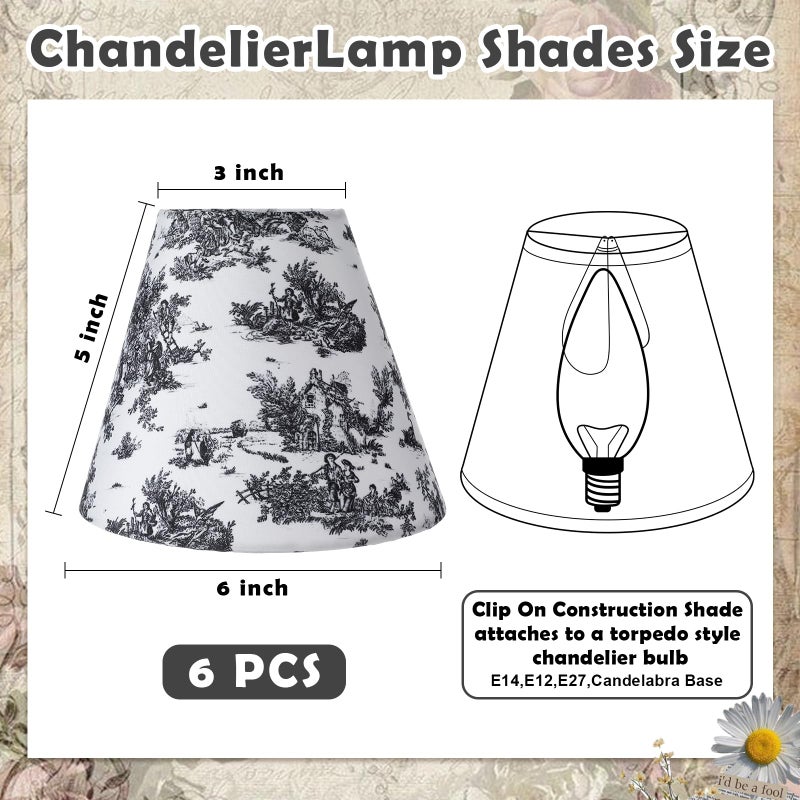 Vihose 6 Pcs Chandelier Lamp Shades Small Lamp Shade 3 Top x 6'' Bottom x 5'' Slant French Countryside Toile Clip on Lampshade for Wall Sconces Pendant Lighting(Crane and Human,Sage Green) - Image 2