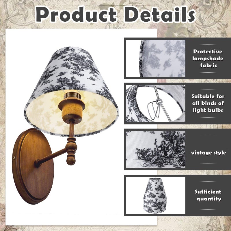 Vihose 6 Pcs Chandelier Lamp Shades Small Lamp Shade 3 Top x 6'' Bottom x 5'' Slant French Countryside Toile Clip on Lampshade for Wall Sconces Pendant Lighting(Crane and Human,Sage Green) - Image 3