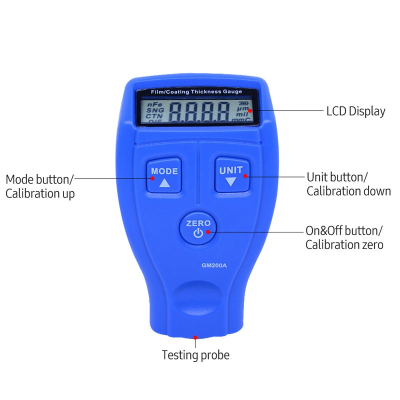 Coating Thickness Gauge Car Paint Film Thickness Tester Measuring Tool with Digital Backlight LCD Display - Image 3