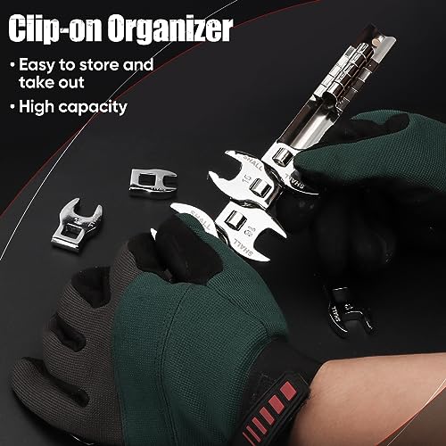 SHALL 3/8" Crows Foot Wrench Set, 11-Piece Metric Crowfoot Wrench Set with Clip-on Organizer, 10-22mm, Tools for Mechanics, Access Fasteners in Tight Spaces - Image 4