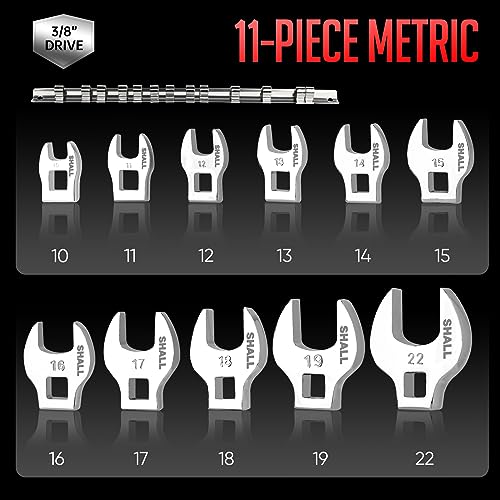 SHALL 3/8" Crows Foot Wrench Set, 11-Piece Metric Crowfoot Wrench Set with Clip-on Organizer, 10-22mm, Tools for Mechanics, Access Fasteners in Tight Spaces - Image 2