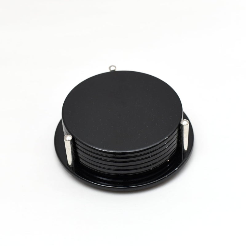 Ferro Hyde Coaster Stylish|Round Shape | Mild Steel | Mat Glossy |Coaster Set 6 and 1 Coaster Holder Fit for Tea Cups, Coffee Mugs and Glass (Black) - Image 5