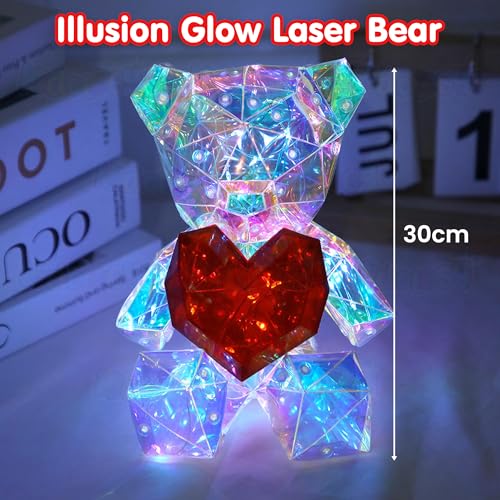Kidology Teddy Bear LED Night Lamp with Holographic Heart Glow | Corded Electric Cute Bear Night Light for Kids Bedroom, Romantic Home Decor & Gift for Valentine, Anniversary and Birthday - Image 2