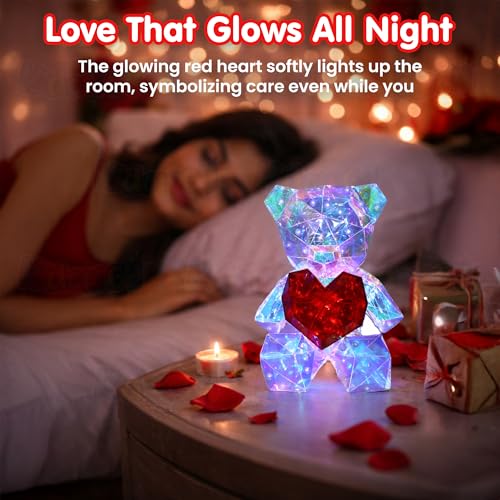 Kidology Teddy Bear LED Night Lamp with Holographic Heart Glow | Corded Electric Cute Bear Night Light for Kids Bedroom, Romantic Home Decor & Gift for Valentine, Anniversary and Birthday - Image 5