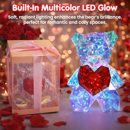 Kidology Teddy Bear LED Night Lamp with Holographic Heart Glow | Corded Electric Cute Bear Night Light for Kids Bedroom, Romantic Home Decor & Gift for Valentine, Anniversary and Birthday - Image 4