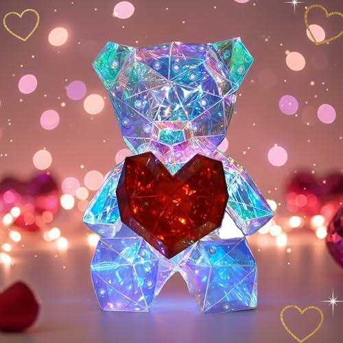 Kidology Teddy Bear LED Night Lamp with Holographic Heart Glow | Corded Electric Cute Bear Night Light for Kids Bedroom, Romantic Home Decor & Gift for Valentine, Anniversary and Birthday - Image 1