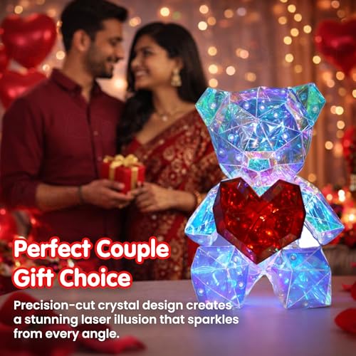 Kidology Teddy Bear LED Night Lamp with Holographic Heart Glow | Corded Electric Cute Bear Night Light for Kids Bedroom, Romantic Home Decor & Gift for Valentine, Anniversary and Birthday - Image 3