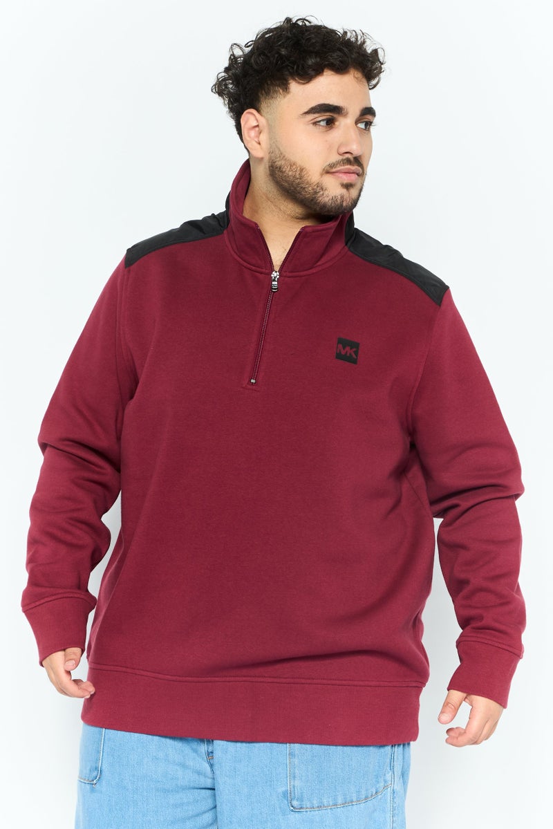 Michael Kors سويت شيرت بأكمام طويلة وياقة مزيفة للرجال بشعار العلامة التجارية، أحمر - Image 1