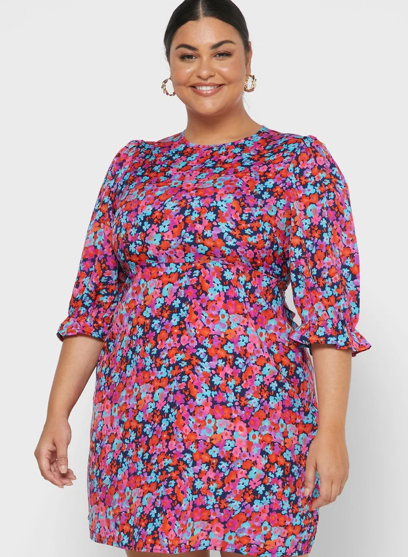 Wednesdays Girl Curve Floral Print Tea Dress