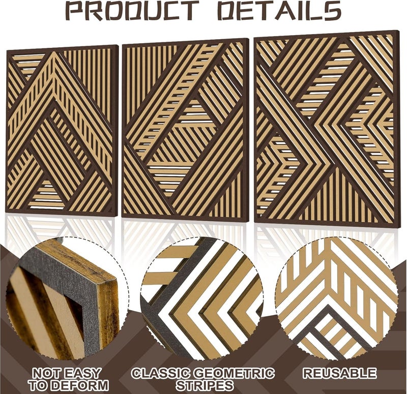 Tatuo 3 Pcs Geometric Wood Wall Art, Modern Slatted Wood Design Wall Decor, Hanging Abstract Panels Wall Decor with 3D Hollow Craft Art for Home Office Kitchen Living Room Bathroom (Simple Geometry) - Image 2