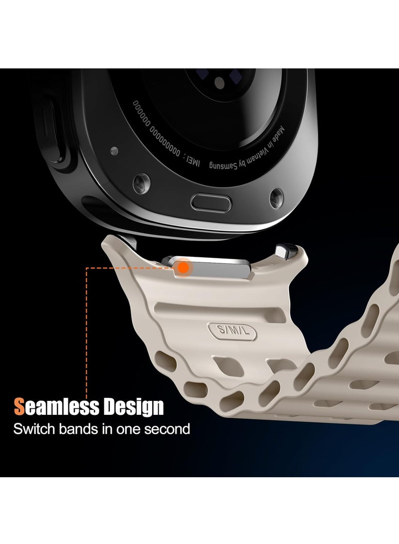 Silicone Strap Compatible with Samsung Galaxy Watch 7 Ultra 47mm,Rugged Ocean Wristband Breathable Silicone Sport Strap Waterproof for Galaxy Watch Ultra,Beige - Image 4