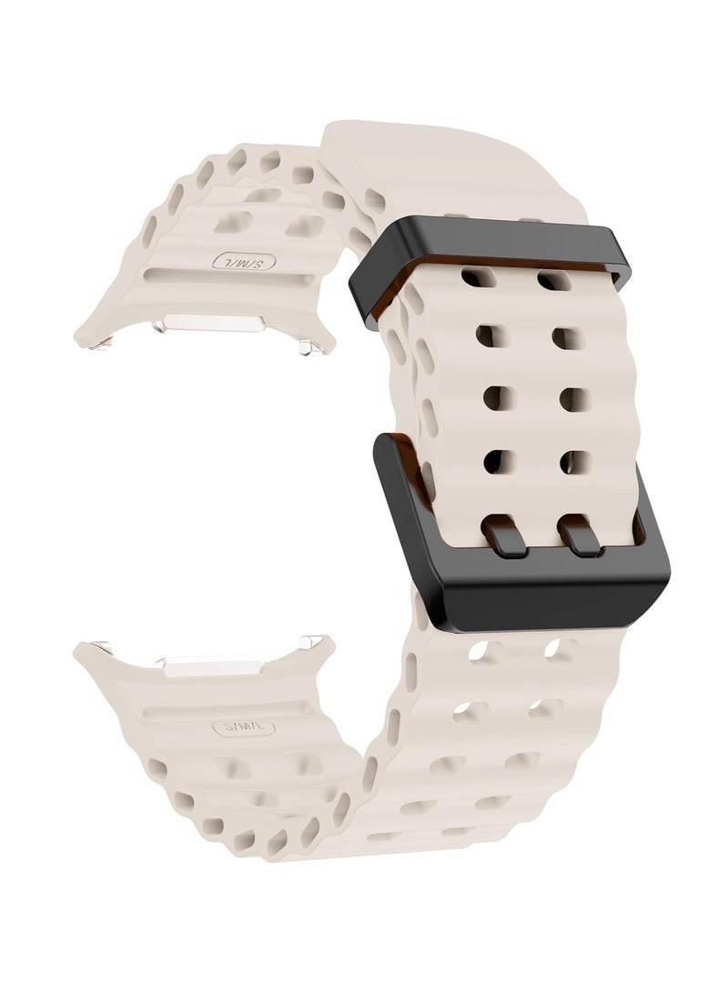 Silicone Strap Compatible with Samsung Galaxy Watch 7 Ultra 47mm,Rugged Ocean Wristband Breathable Silicone Sport Strap Waterproof for Galaxy Watch Ultra,Beige - Image 5