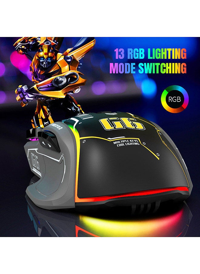Generic - G6 RGB 12-Key Mechanical Mouse Wired Gaming Mosue Ergonomic Design 10-key Macro Programmable Setting 6-Speed Adjustable DPI 13 RGB Lighting Modes - Image 1