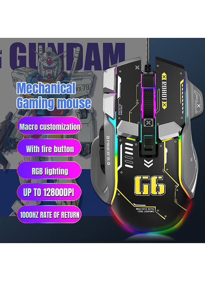 Generic - G6 RGB 12-Key Mechanical Mouse Wired Gaming Mosue Ergonomic Design 10-key Macro Programmable Setting 6-Speed Adjustable DPI 13 RGB Lighting Modes - Image 1