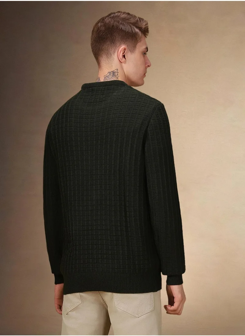 Dennis Lingo Men's Dark Green 100% Acrylic Solid Regular Fit Sweater