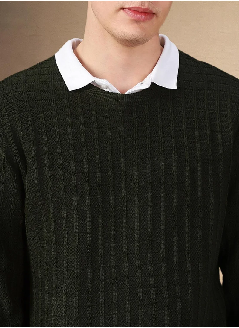Dennis Lingo Men's Dark Green 100% Acrylic Solid Regular Fit Sweater