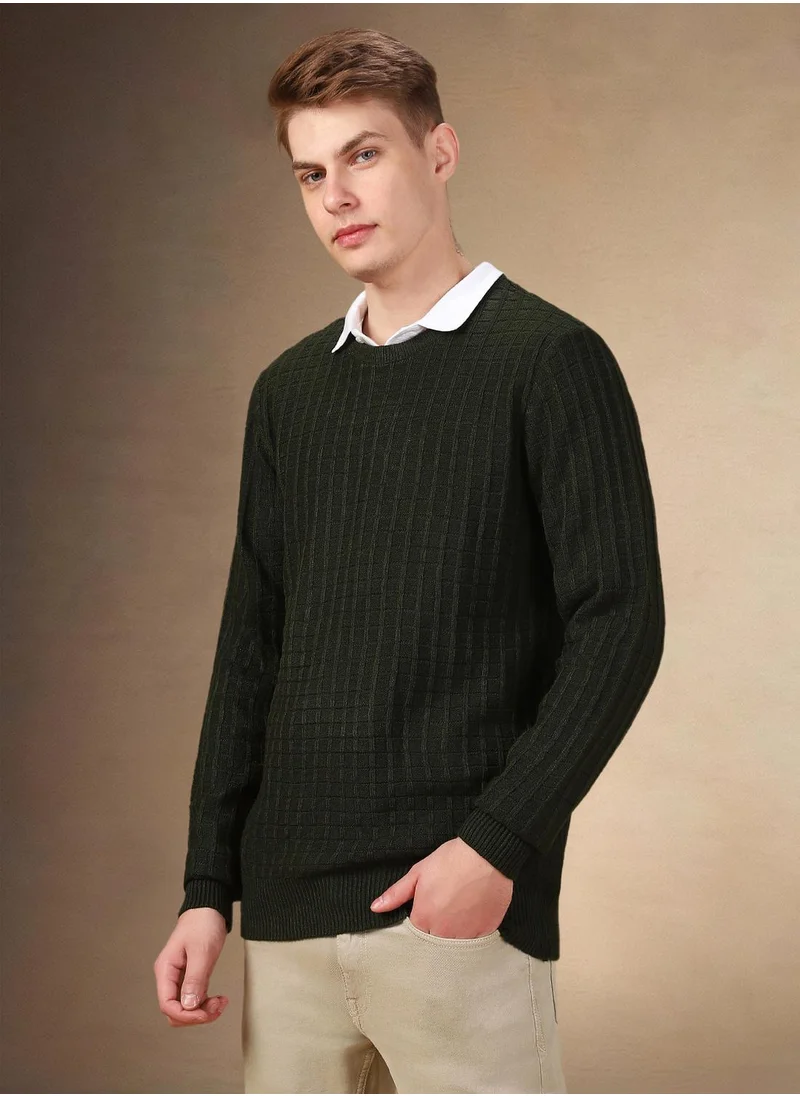 دينيس لينغو Men's Dark Green 100% Acrylic Solid Regular Fit Sweater